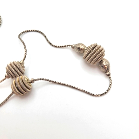 Vintage Coil Wired Ball Silver-tone 14K GP Opera Necklace - Picture 4 of 8